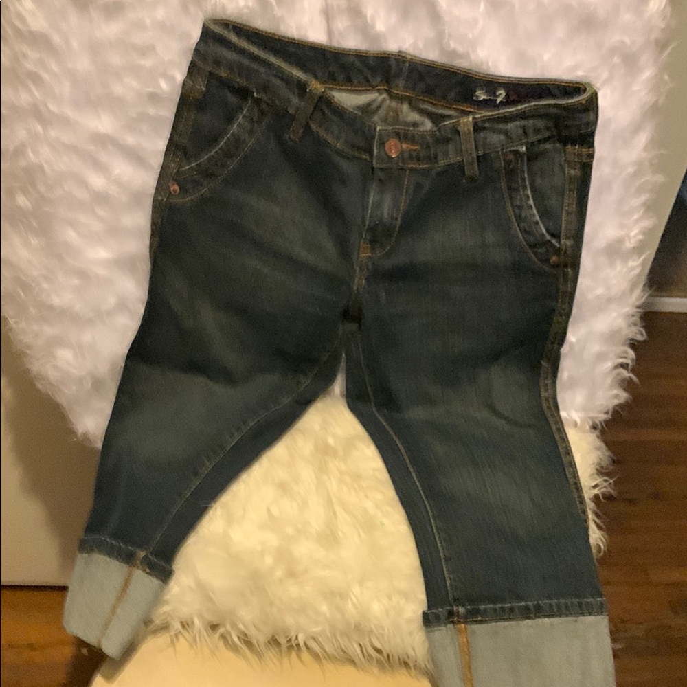 Seven7 Dark Blue Cropped Jeans